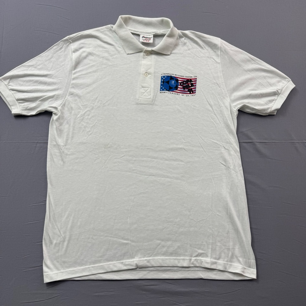 Vintage 1991 Copa Pele III Mundialito Soccer Polo Shirt Men XL Stedman White USA